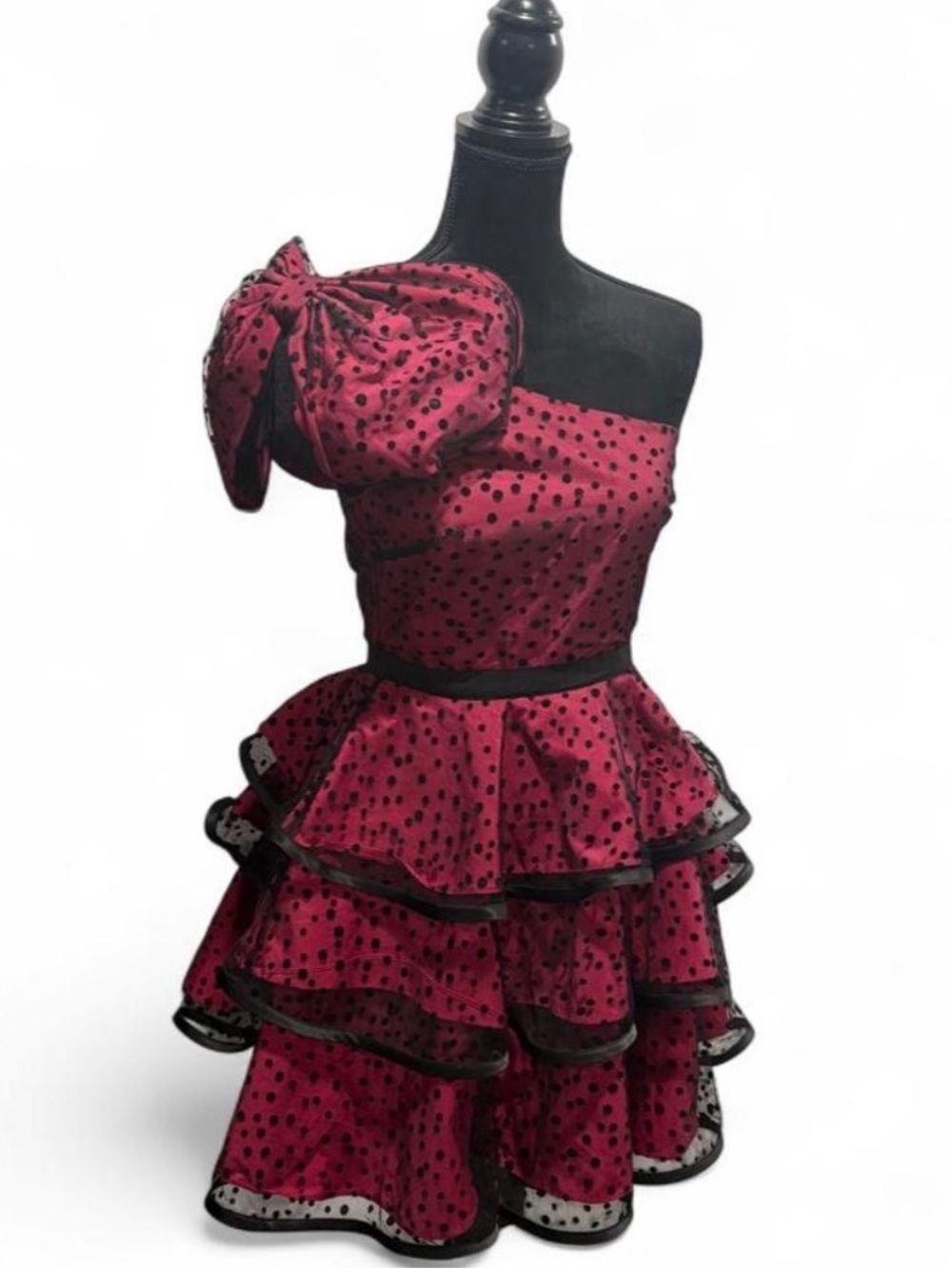 Pearl Georgina Chapman One-Shoulder fuchsia Polka Dot Party Dress size 4